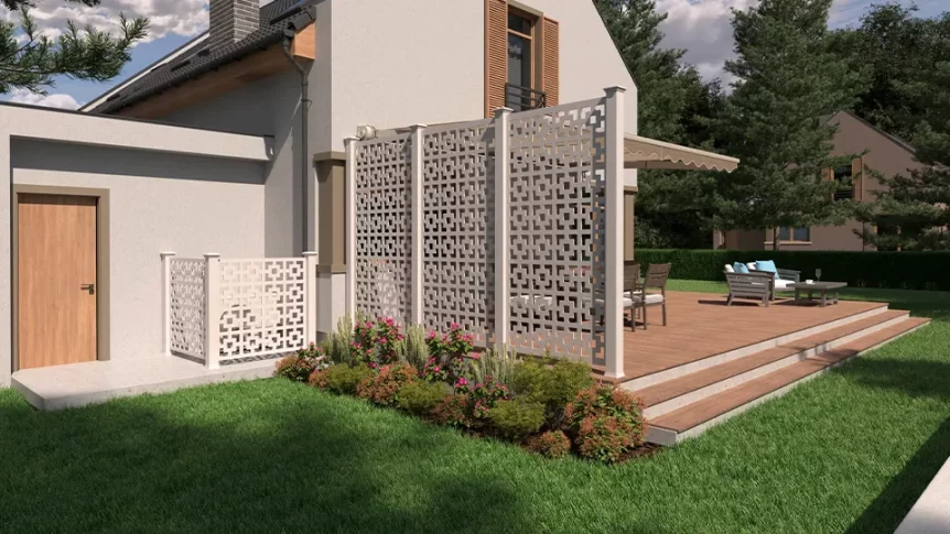 A deck lattice blocking views into patio.