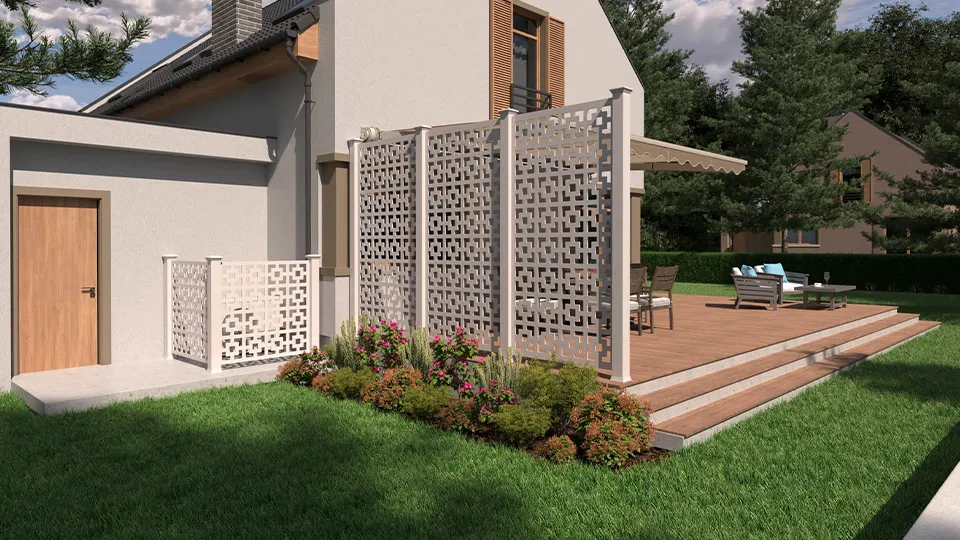 On deck lattice panels blocking views into patio and providing privacy